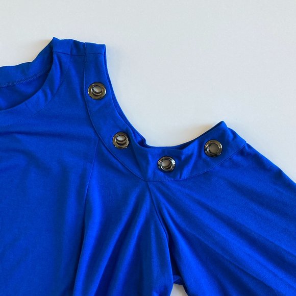 belle by kim gravel NWOT cold shoulder top with grommets cobalt blue 3X NWOT - Picture 12 of 12